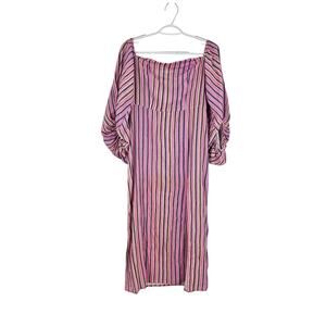 Laagam Caicos Dress Pink Yellow Striped Off Shoulder High Slit Mini Size L
